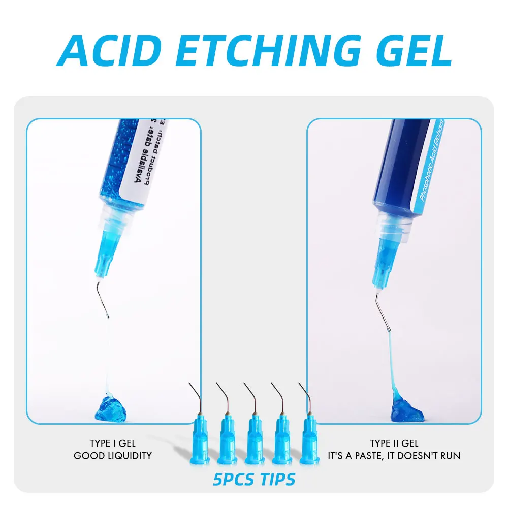 Dental Resin Etching Gel 37% Phosphoric Acid Etchant Irrigation Needles Treatment Materials Braces Bonding Glue Etch Teeth