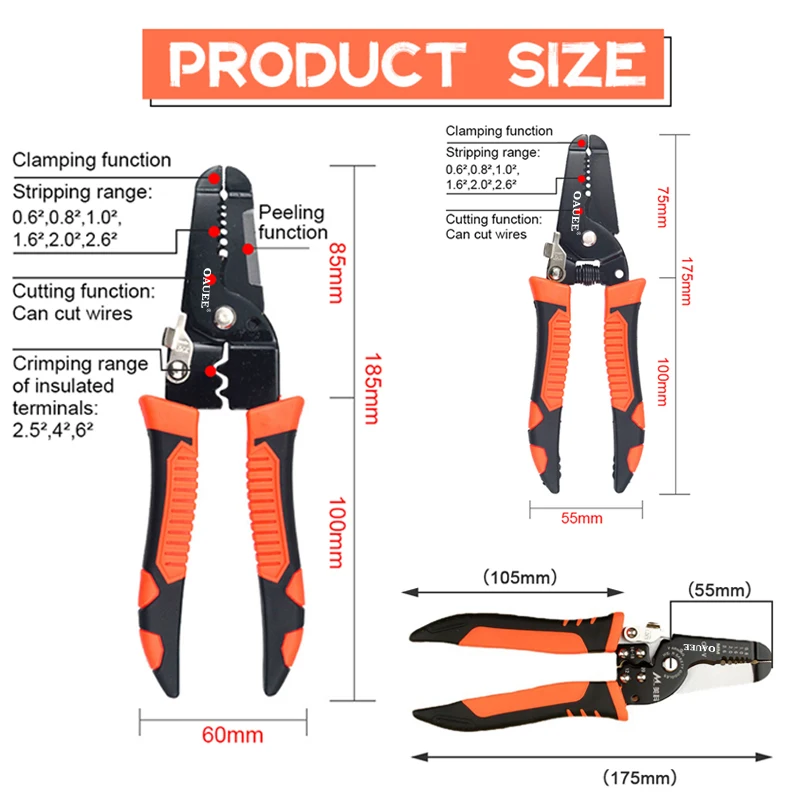 Alicate puxador multifunções, cortador de fios, tesoura reparadora, decapagem elétrica, alicate de crimpagem, ferramenta manual, 175mm, 180mm