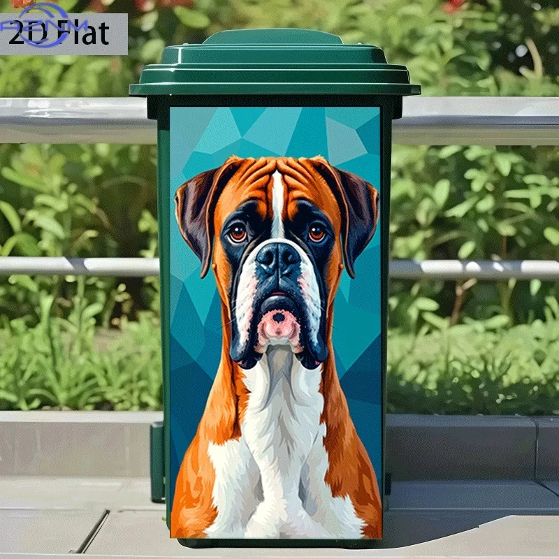 of Trash Can Sticker Measuring Featuring a Boxer Dog'S Gaze, Designed for Wall Decoration. Self-Adhesive Wallpaper for Kitchen