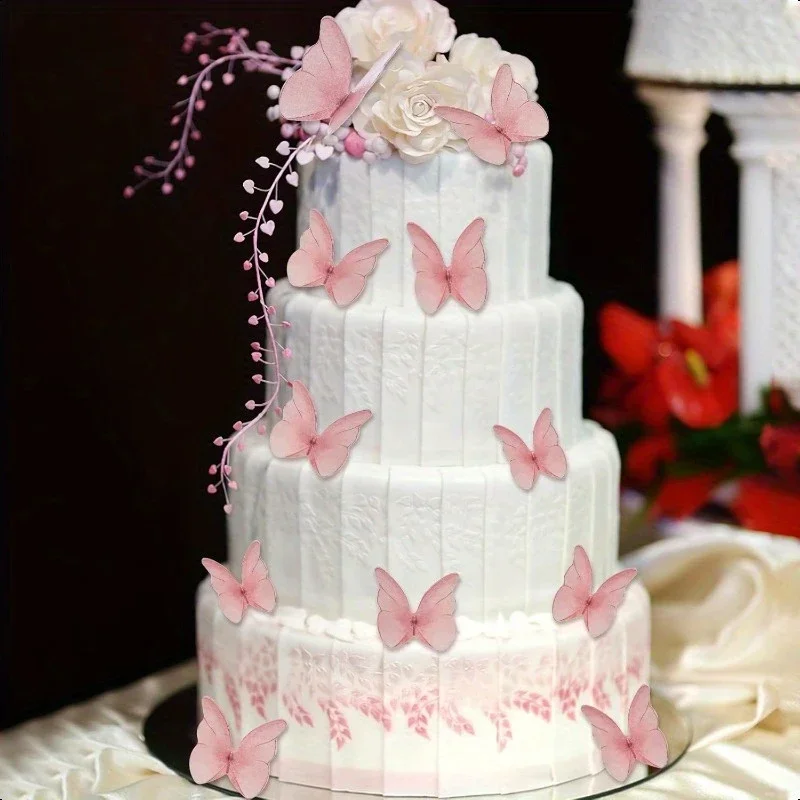 48pcs Wafer Paper Butterflies Cake Decor 3D Pink Blue Butterfly Cupcake Toppers Wedding Birthday Baby Shower Cake Baking Decor
