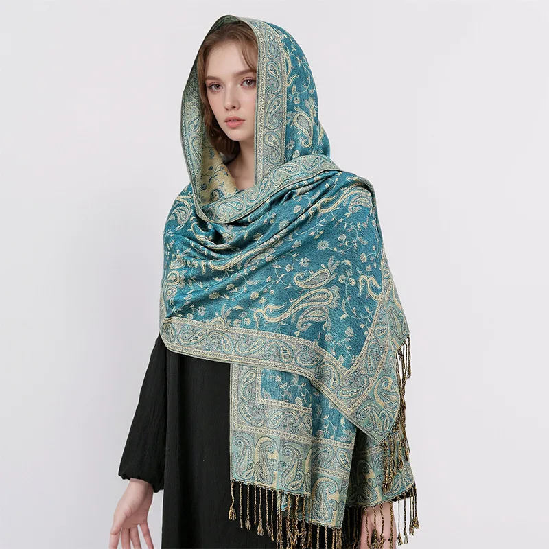 

Paisley Pashmina Jacquard Scarf Luxury Women Cashew Printed Silky Shawl Wrap Flowers Borders Winter Warm Echarpe Female Foulard