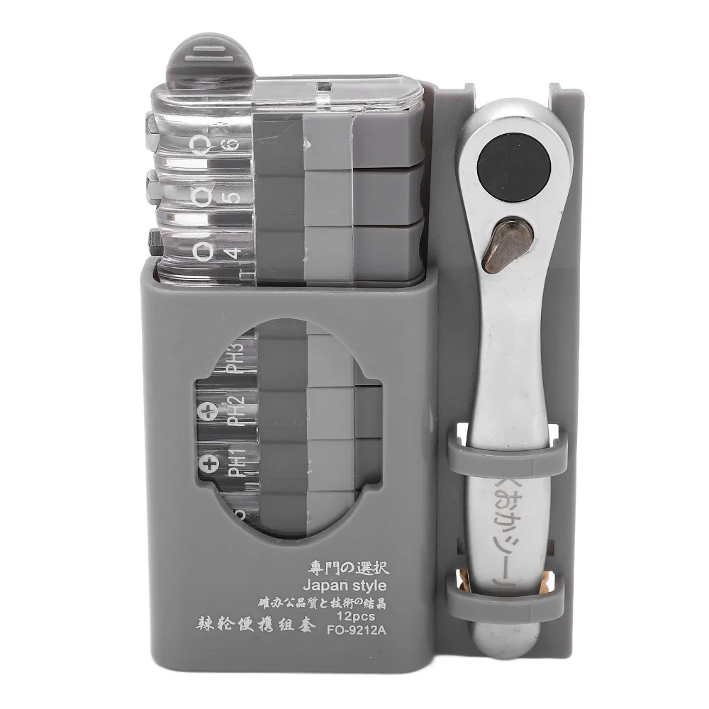 12PCS Short Handle Ratchet Screwdriver Set Forward Reverse Ratchet Interchangeable Bit Ratcheting Wrench Tool Combination Set