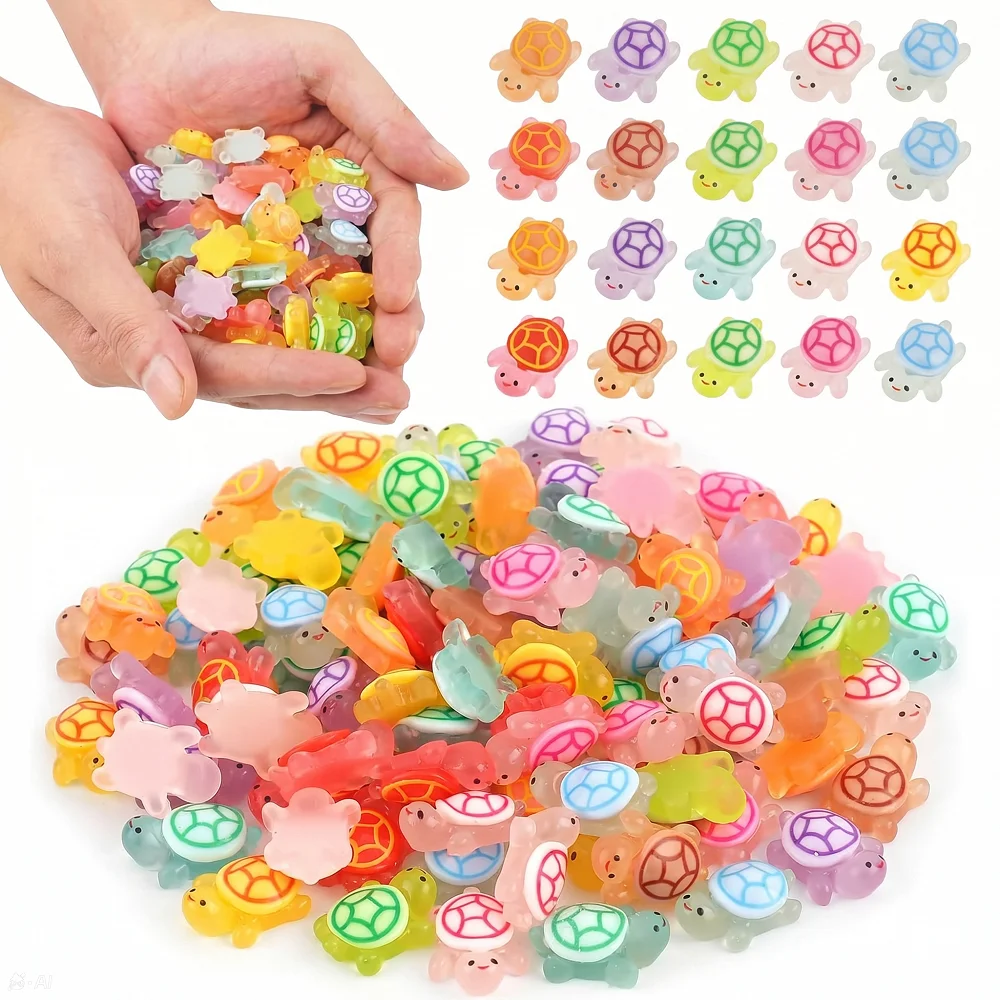 100pcs Cute Mini Luminous Turtle Ornaments Glowing in The Dark Miniatures Turtles Micro Landscape Garden Home Decor Gift