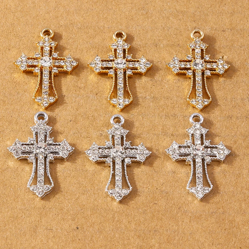 10pcs Sparking Rhinestone Crystal Cross Charms Pendant for Earrings Necklace DIY Handmade Jewelry Making Accessories
