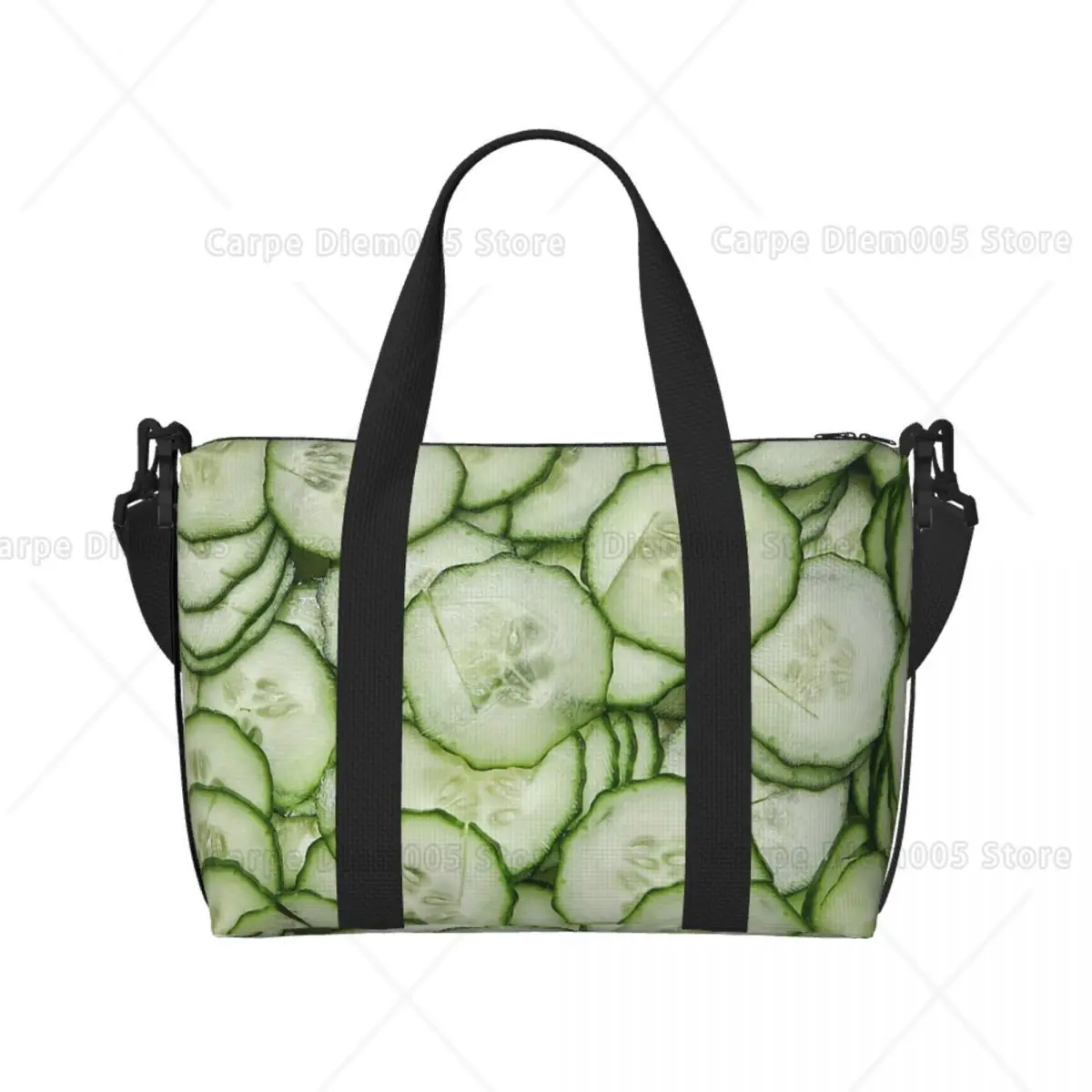 

Cucumber Beach Tote Bag Women Vegetable Print Large Compartment Beach Gym Travel Bags One Size