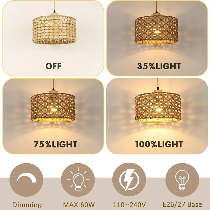 Wicker Rattan Pendant Lamp Teahouse Homestays Decorative Pastoral Retro Pendant Light Kitchen Corridor Bedroom Dining Chandelier view 4