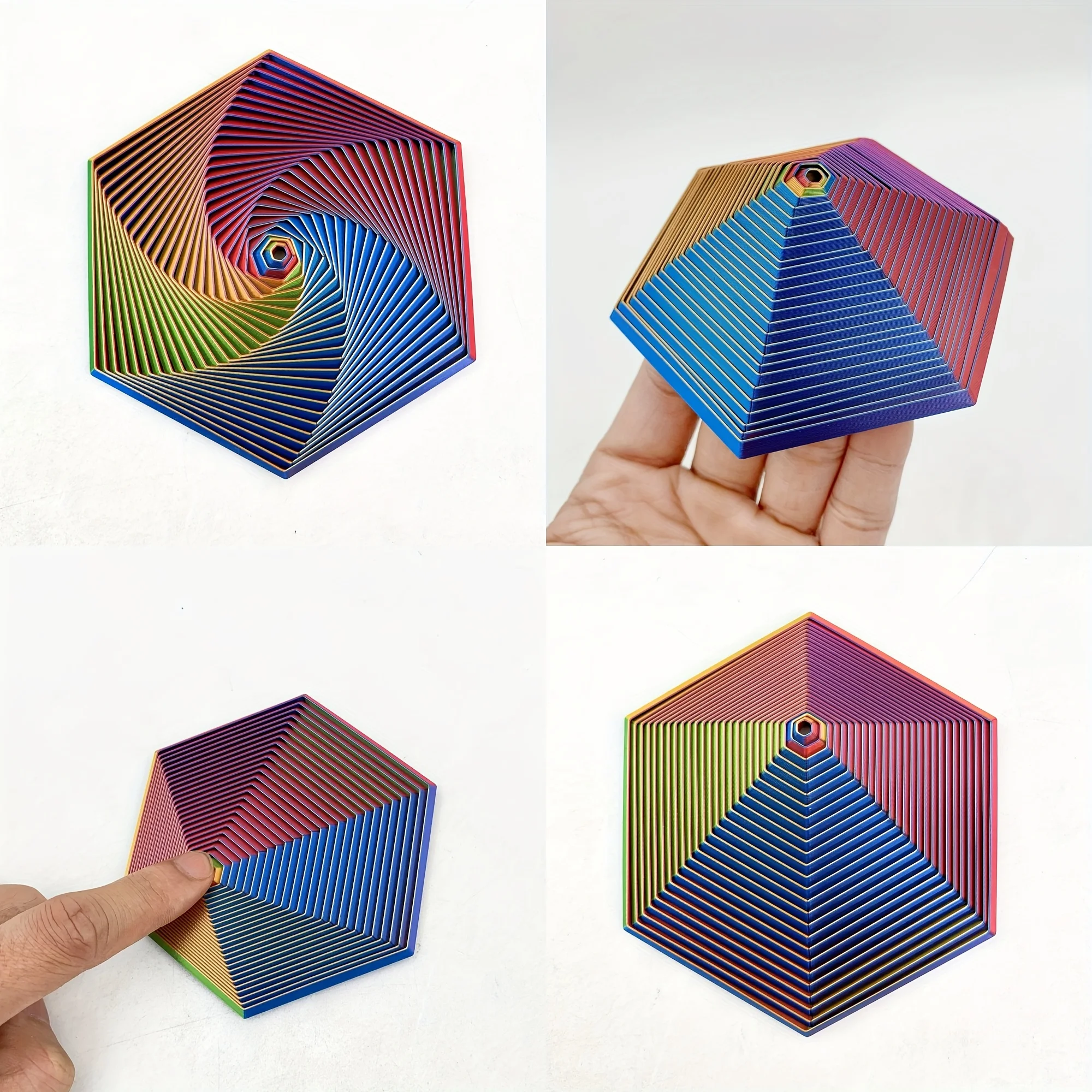 3D printed gradient hexagonal rotating statue can swing freely, novel fingertip flexible rotation home and office ornaments
