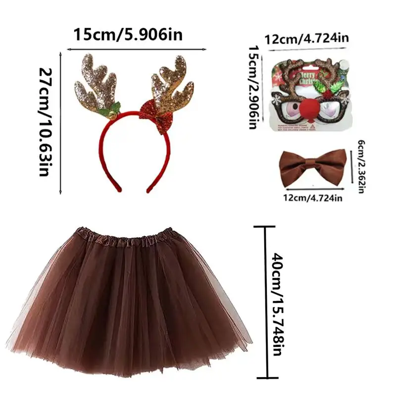 PESENAR 大人用チュチュスカート トナカイヘッドバンド付き 靴下 鹿 コスプレ衣装 クリスマス仮装衣装 女性用 女の子用 ブラウン
