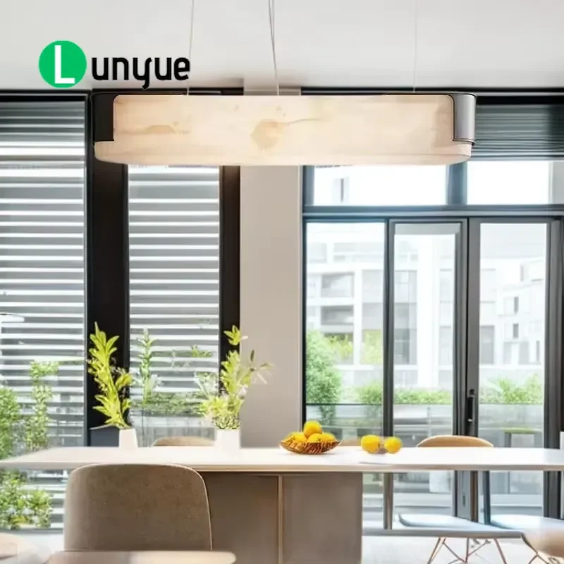Modern Luxury Marble Linear Chandelier Hardware Fittings for Kitchen Island Dining Room Long Pendant Light Fixture Decor