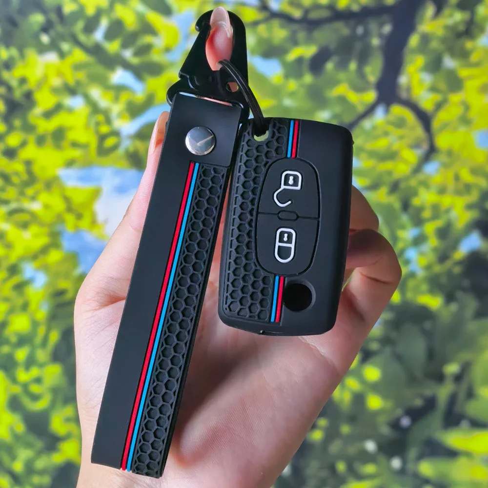 Stylish Auto Key Protective Cover with keychain For Citroen C2 C3 C4 C5 C6 Xsara Berlingo Peugeot 207 307 308 407 607 807
