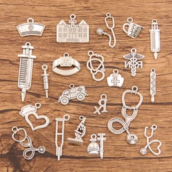 20PCS 21 Styles Mixed Alloy Medical Machinery Kit Charms For Jewelry Making DIY Handmade Crutches Syringe Stethoscope Pendant
