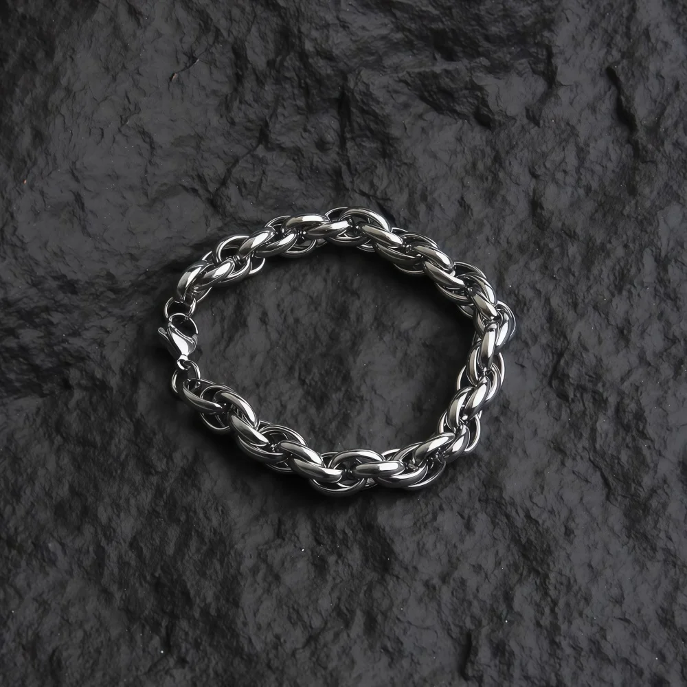 Hip-Hop Herren Edelstahl Armband Silberfarben Amerikanisches Titanstahl Grobkettenarmband Mode Party Schmuck – Detail 4