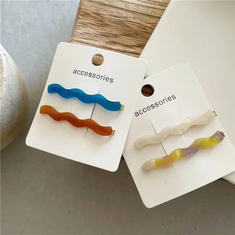 Texture acetate wave hairpin pair clip girl side bangs one word clip makeup clip Korean style new style girls hair accessories