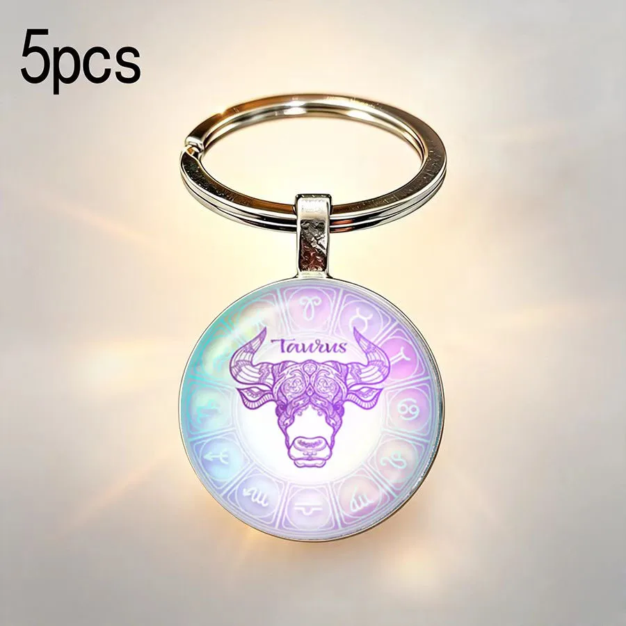 5PCS Popular Dreamy Light Purple Mandala Star Chart Keychain Aries Taurus Lion Line Pattern for Family and Friends