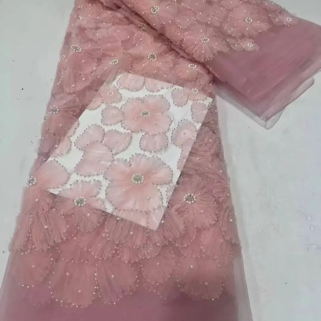 

Africa Nigerian Beaded French Mesh Lace With Sequins High Quality 2025 Embroidery Lace Sequins Lace For Wedding Dresses Women