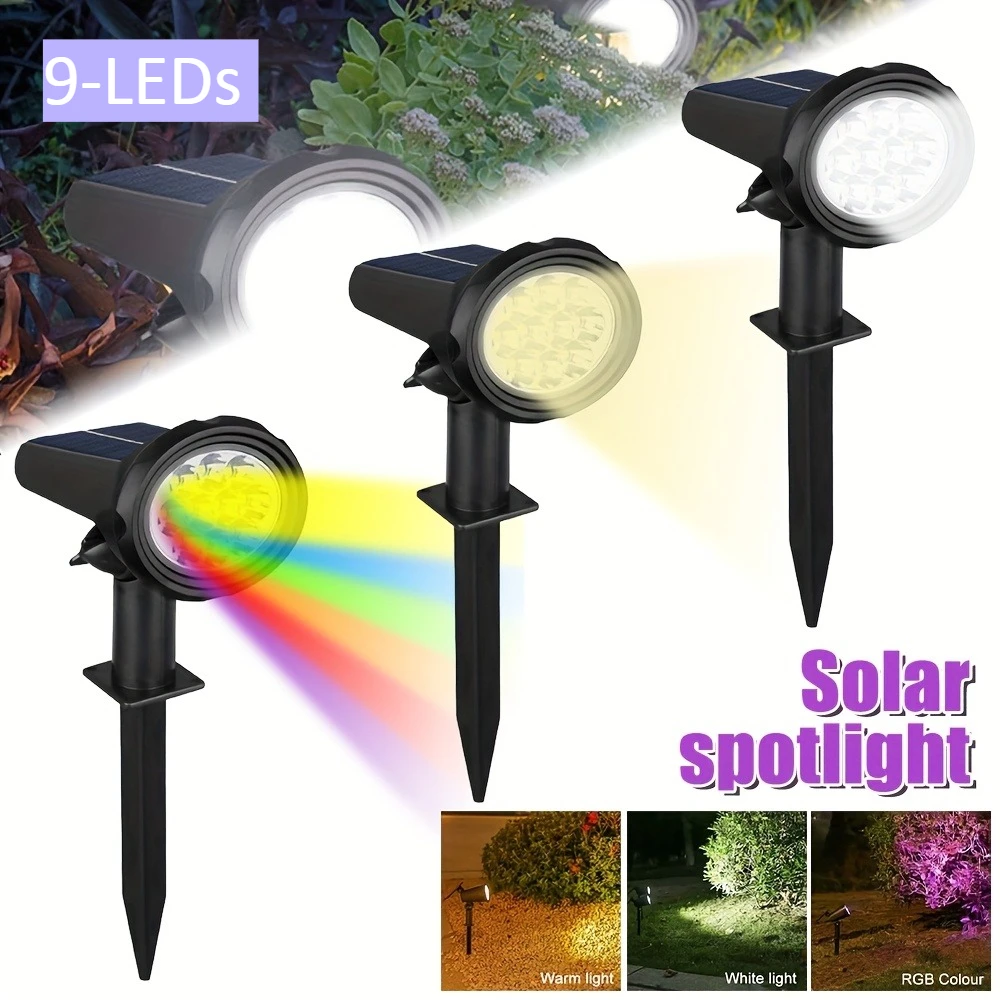 

Outdoor Solar Spotlight Waterproof, Bright 9LED Landscape Light for Garden Yard Pathway Driveway Trees Walls Ground Installation
