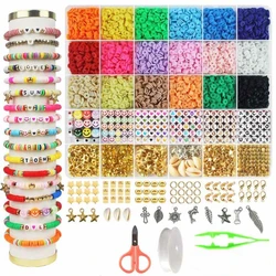 DIY Clay Beads Bracelet Making Kit, seed beads kit for Friendship Jewelry Making,Polymer Heishi Beads with Charms Gifts