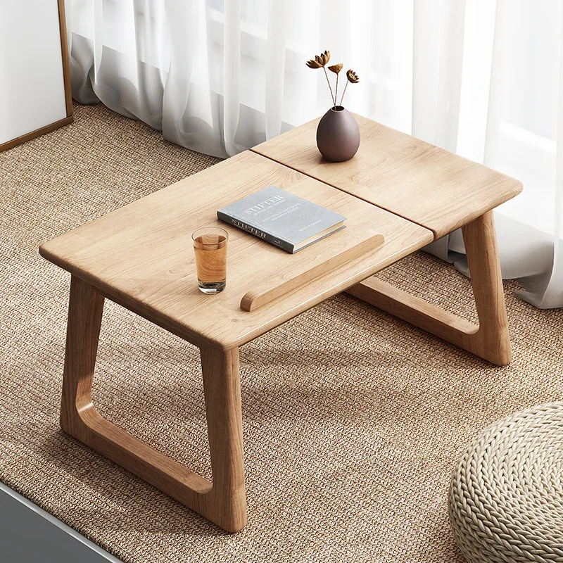 Solid wood table bay window foldable computer table household balcony