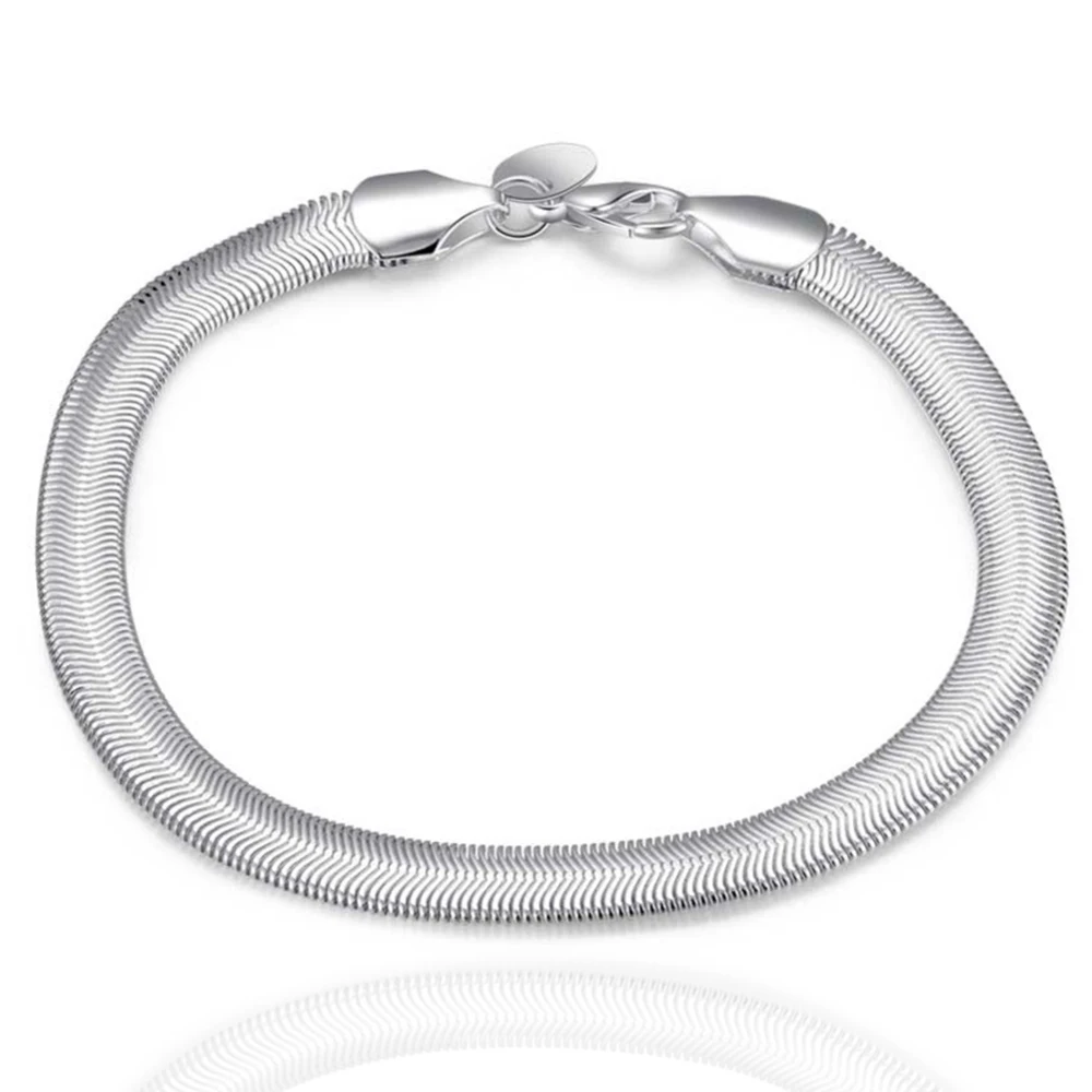 High-quality 6MM Flat Soft Snake Chain Fashion Silver Color Women Mens Wedding Necklace Bracelets Jewelry Set With