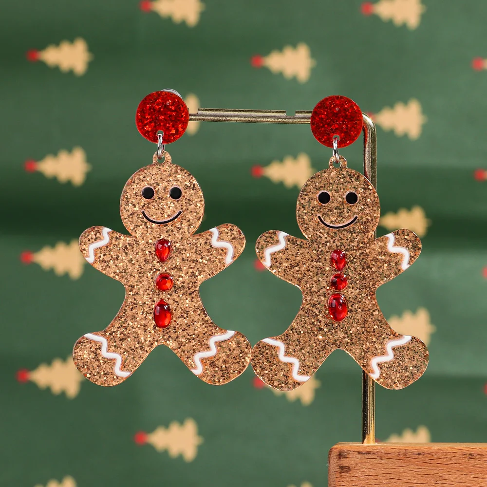 Christmas Gingerbread Man Acrylic New Glitter Drop Earring for Women Cute Cartoon Cat Pendant Earrings Fashion 2025 Jewelry