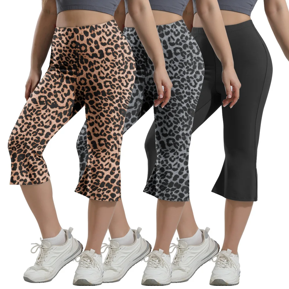 

European and American Style Summer Leopard Print High-waist 7/8 Yoga Pants Women's Slimming Sports Leggings