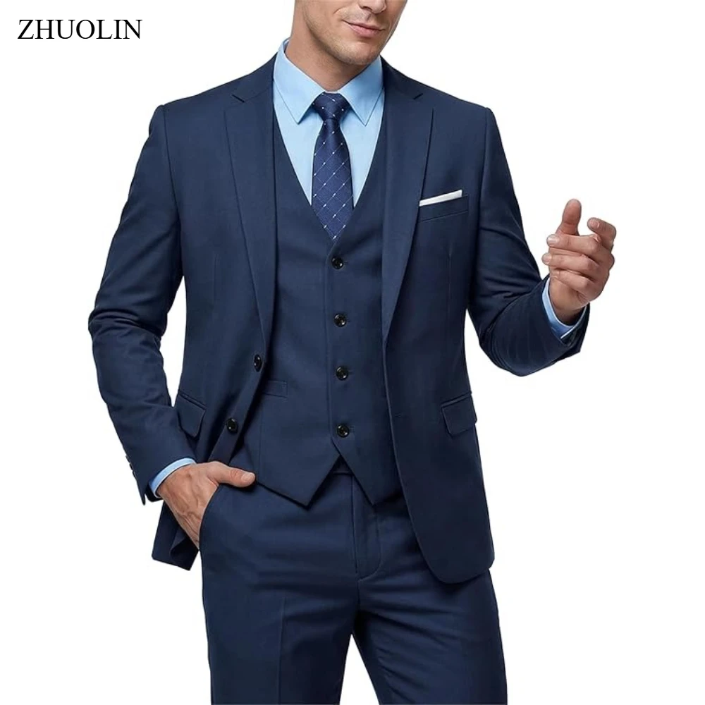 Herrenanzug-Set Eleganter Hochzeitsanzug 3-teilig Slim Fit Formelles Business-Outfit Bräutigam Smoking Blazer Jacke Hose Büro Arbeit Party Abschlussball