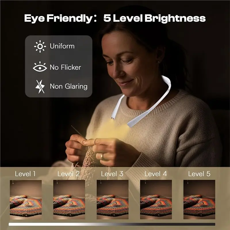 ABDE-Book Light For Reading And Crocheting Neck Light, Rechargeable Knitting Light In White