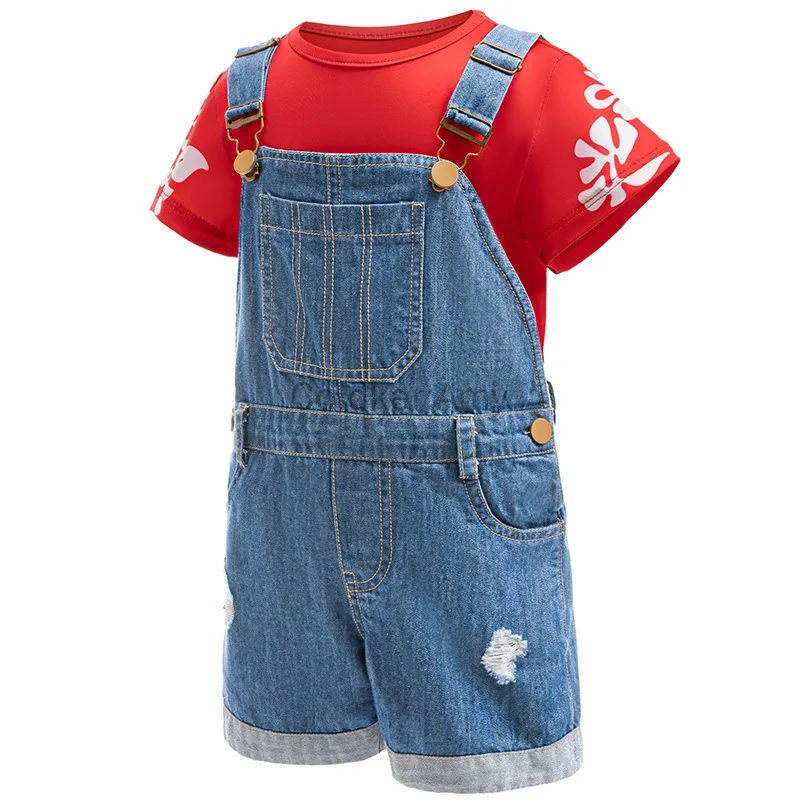 

Girls Hawaiian Floral Tee Denim Overall Shorts Set Tropical Beach Outfit Kids Toddler Halloween Costumes