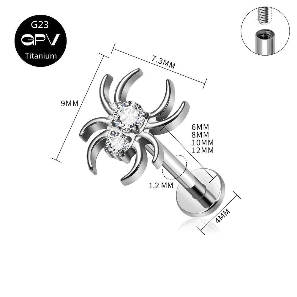 Titanium G23 Eight-Prong Spider Stud Set With Four Color Zircon Personality Tragus Piercing Jewelry Women\'s Ear Cartilage Stud