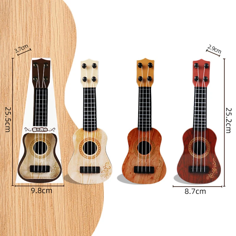 เด็กปริศนาของเล่นเครื่องดนตรีจําลองกีตาร์ Ukulele MINI สี่สายสามารถเล่นการศึกษาของเล่นของขวัญวันเกิด