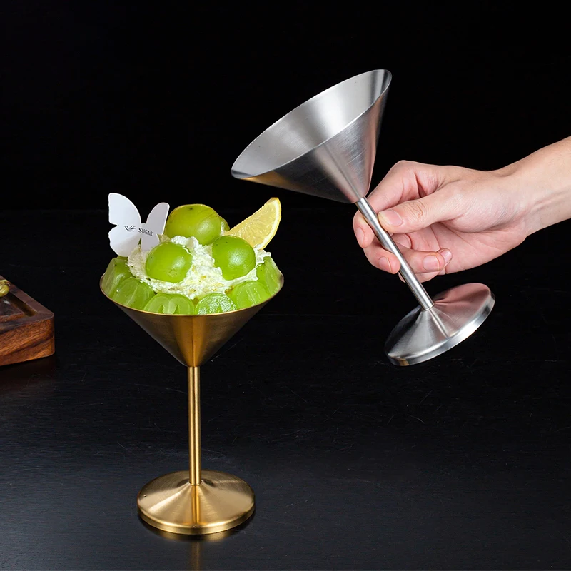 Stainless Steel Martini Goblets Reusable Metal Ice Cream Dessert Serving Glass Durable Red Wine Glass for Wedding Party Barware