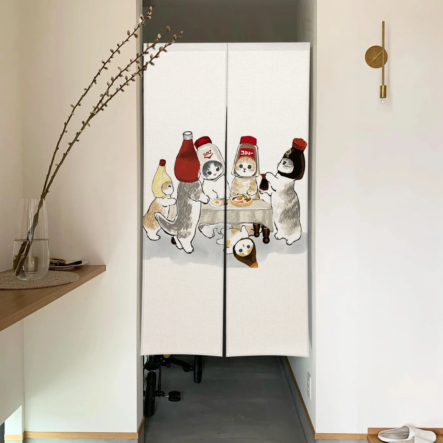 Japanese Door Curtain Noren Cute Funny Cat Drapes Living Room Bedroom Doorway Partition Kitchen Entrance Hanging Half-Curtains