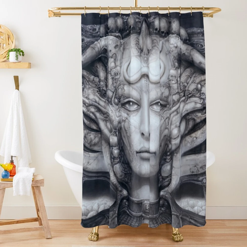 Vintage Giger Alien Shower Curtain Giger Biomechanical Mia Egyptia Style Shower Curtains for Bathroom Waterproof Fabric Bath Set