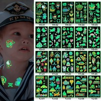 5Pcs/set Kids Luminous Pirate Tattoo Stickers Cartoon Fun Unicorn Treasure Hunt Caribbean Boy  Glowing Temporary Tattoo Stickers