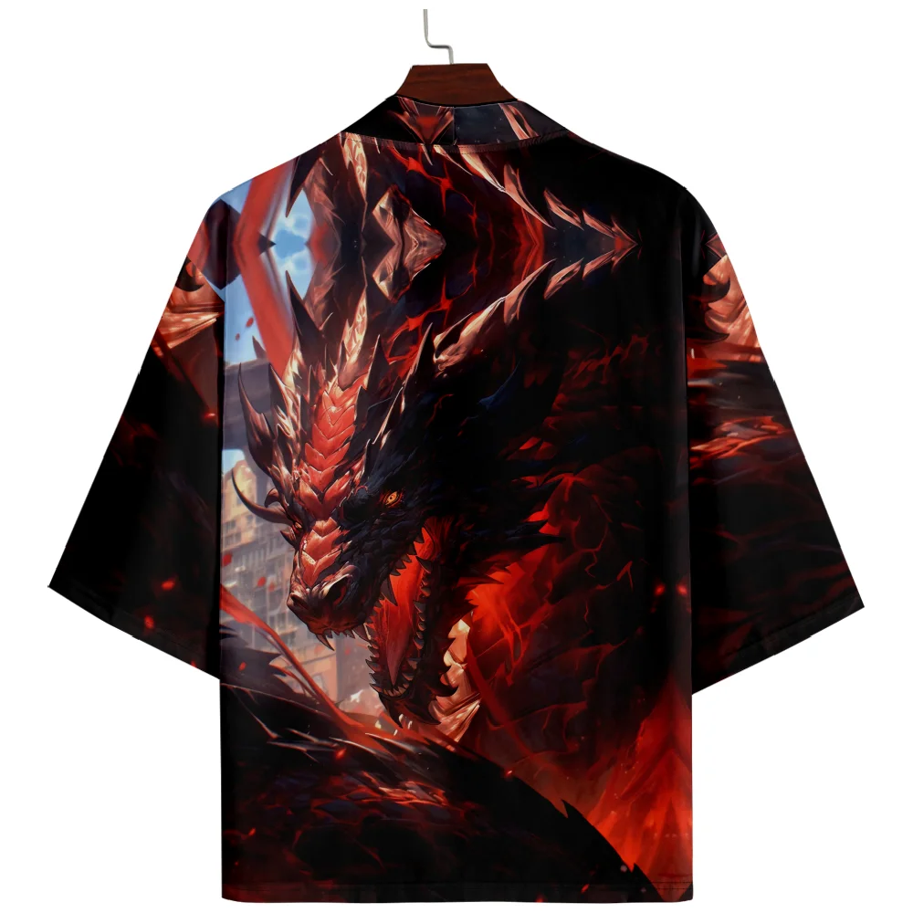 Streetwear Anime Dragon Print Shirt Clothing Traditional Haori Kimono Women Men Japanese Anime Asian Cardigan Yukata