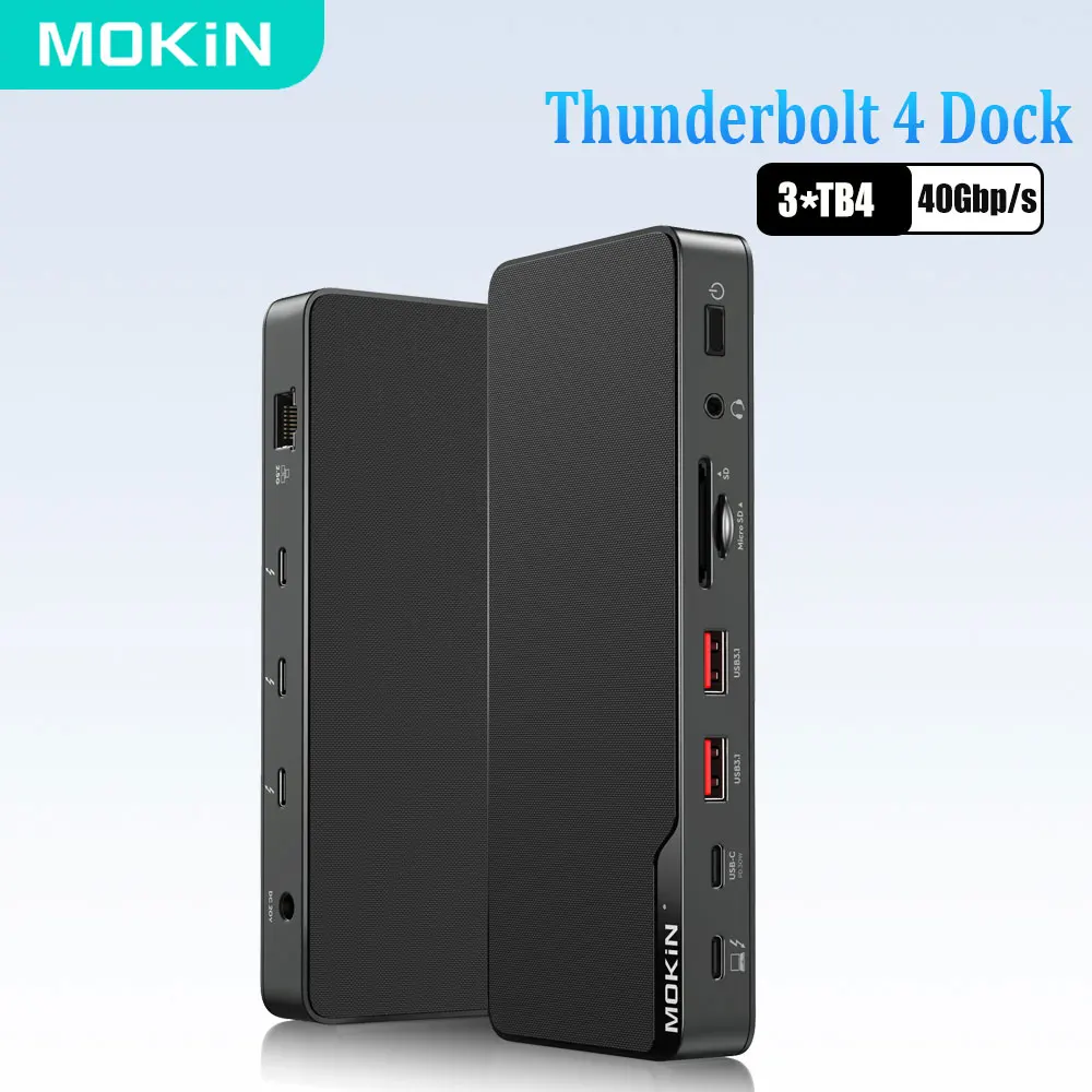 MOKiN Thunderbolt 4 Dock with 85W Charging, Laptop Docking Station Dual Monitor for MacBook,3X TB4 Ports 40Gb/s,2.5Gbps Ethernet