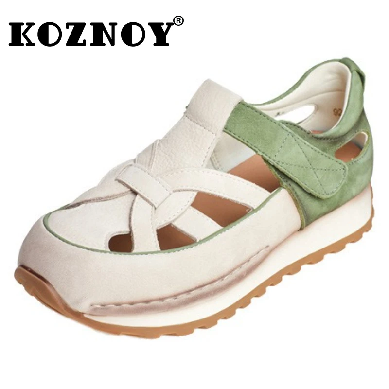 

Koznoy/сапоги из натуральной кожи толщиной 2,5 см, удобные летние резиновые женские сандалии с крючками, дышащая обувь на плоской подошве до щиколотки