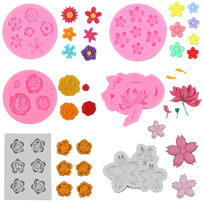 

Flower Silicone Mold Rose Lotus Cherry Blossom Dahlia Cake Decorating Fondant Chocolate Candy Cupcake Baking Soap Resin Mold