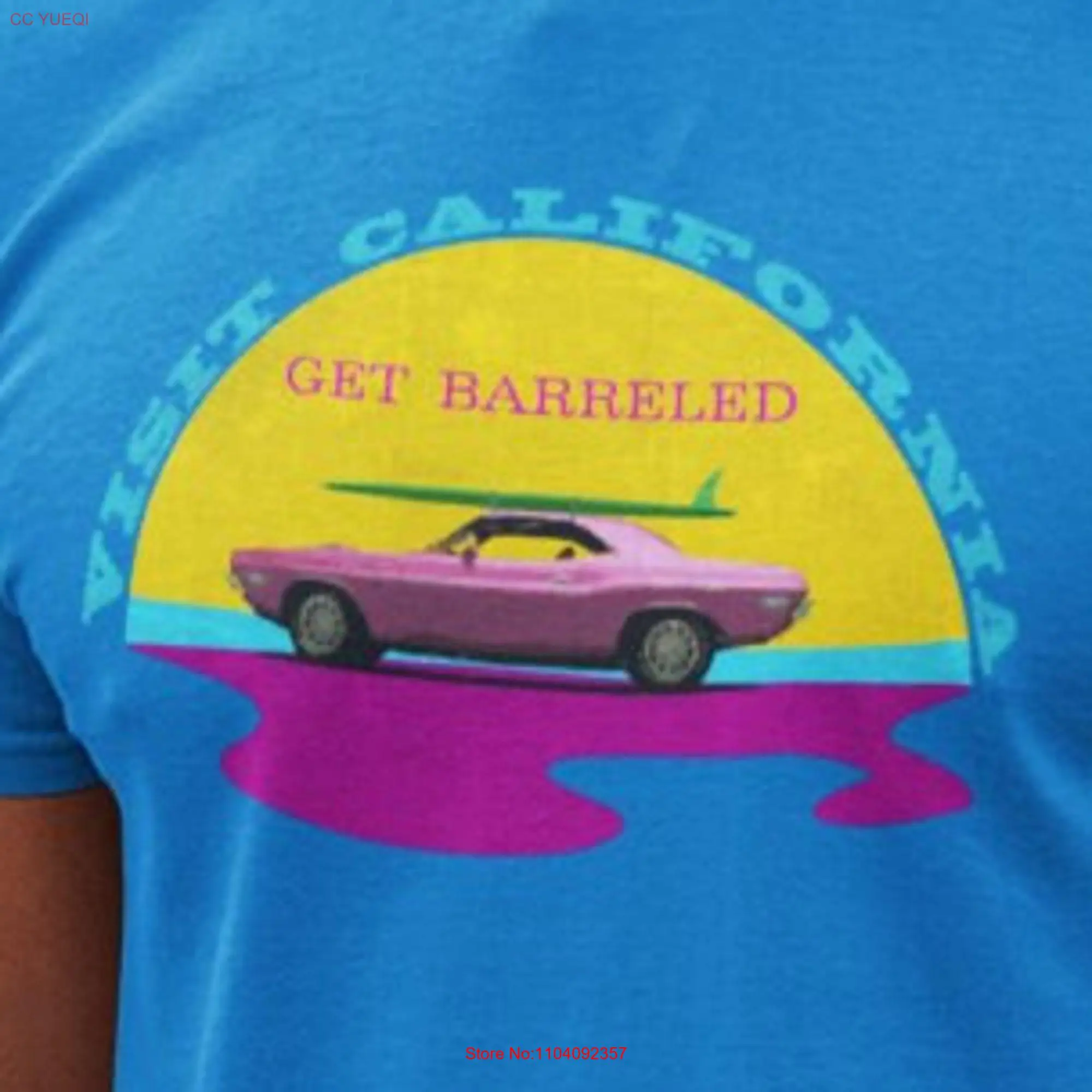 Visit California Get Barreled T Shirt Mens Retro Ad Womens Cute Cozy Pop Art Sea Shore Longboard Top