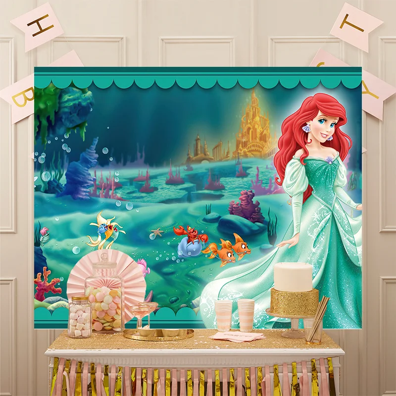 Little Mermaid Ariel Under Sea Ocean Decor Backdrop Photography Background Disney Fish Happy Birthday Party Photocall  Landscape