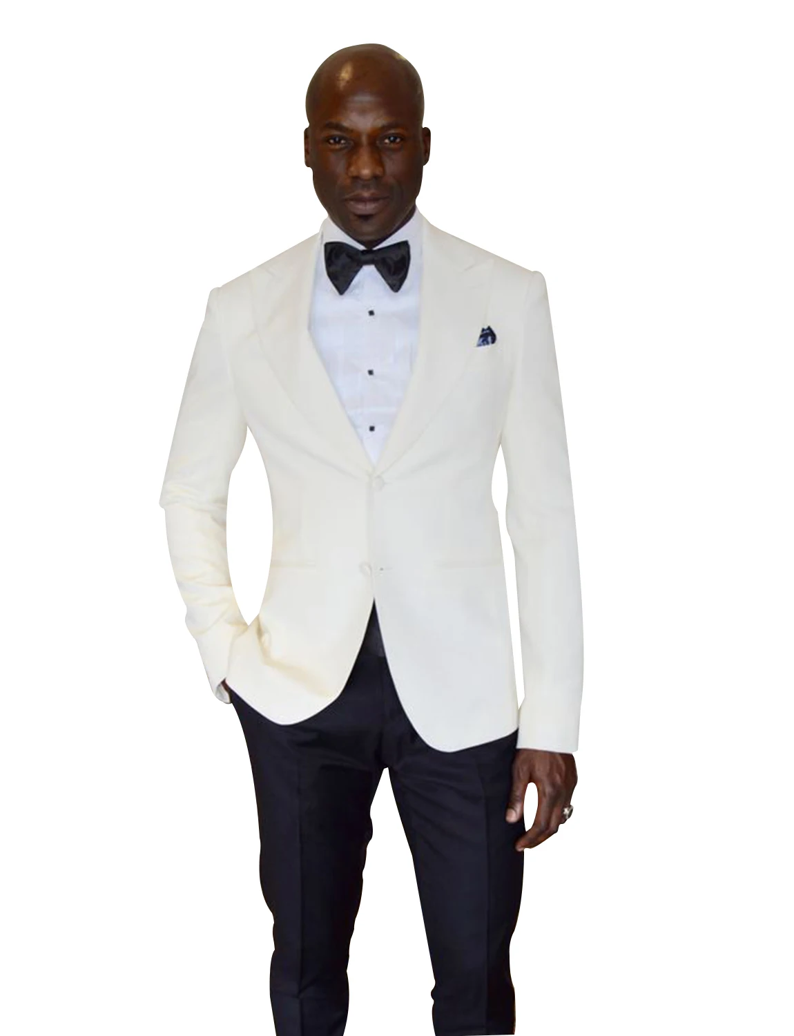 Men\'s 2 Pieces Slim Fit Wedding Formal Groom Tuxedos Two Buttons White Jacket Black Trousers Casual Business Men Suits Sets