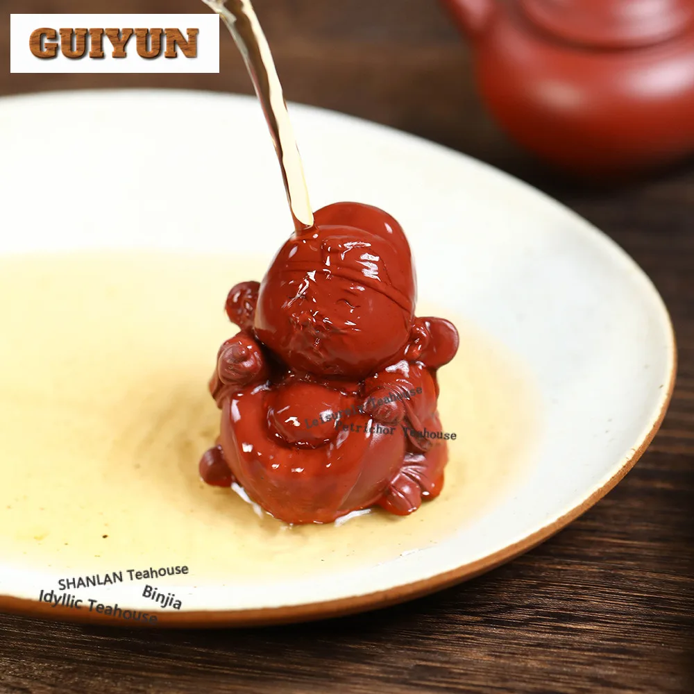 Yixing Purple Clay Yuanbao God Of Wealth Tea Pet Vintage Flowerpot Landscaping Tea Figurine Play Toys Tea Statue Ornaments Craft