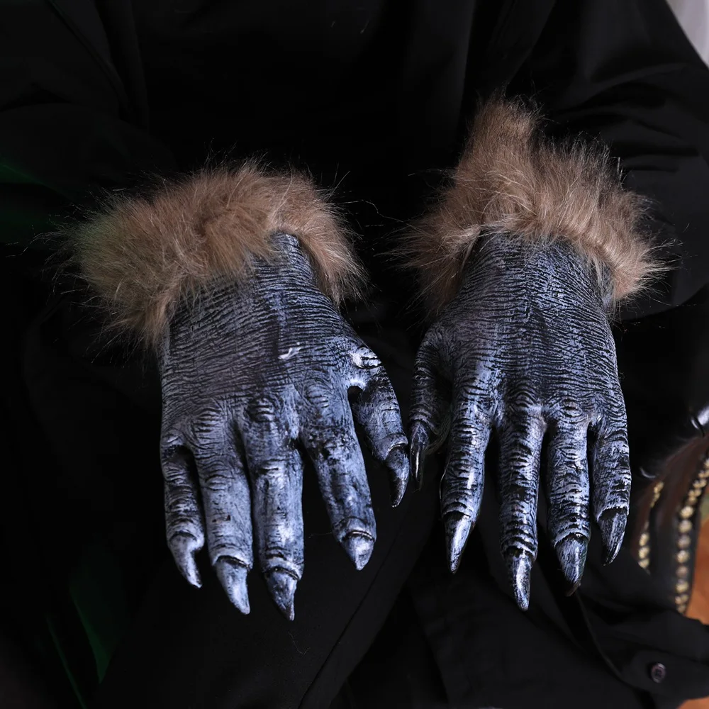 Guantes de Lobo para Halloween, Set de Garras de Lobo Terroríficas para Festival de Fantasmas, Guantes de Bestia, Guantes de Lobo Negro, Guantes de Fantasma Blancos para Mujer