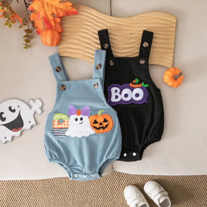 Ghost Pumpkin Corduroy Baby Romper Overalls Blue Black Halloween Newborn Infant Toddler Bodysuit Costume Outfit