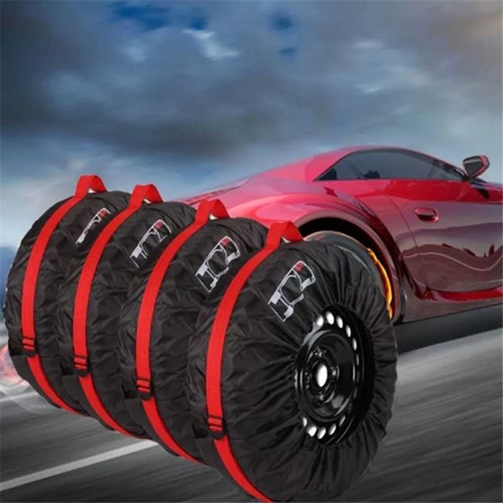 

4pcs Protection Cover Universal Spare Tire Storage Bag S Size Black Polyester Handle Snow Tire Case For Suv Van Car Wheel Cover