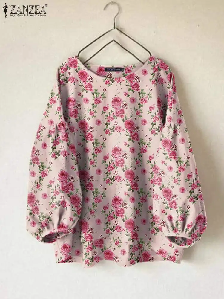 ZANZEA Floral Print Casual Loose Blouses Women 2024 Fashion Drop Shoulder Lantern Sleeve Blusas Summer Elegant O Neck Tunic Tops