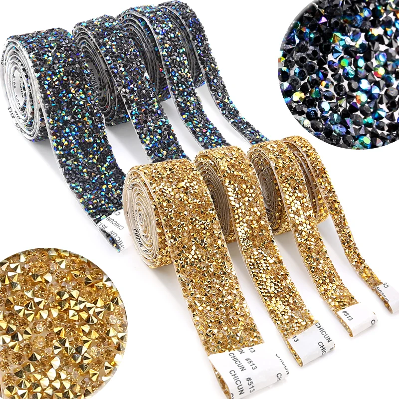 Self-adhesive Resin Rhinestone Trim Glitter Crystal Strass Tape Chain Rhinestones Chain For DIY Shoes Car Clothing Decorations