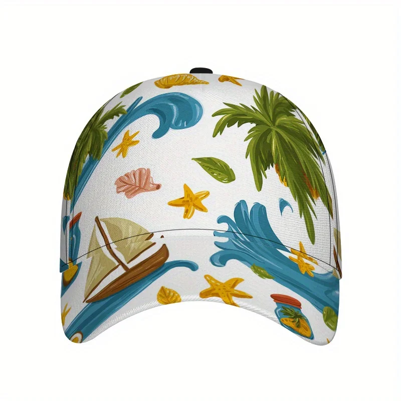Tropical Paradise Design Baseball Adjustable Snapback Featuring a Vivid Full-Body Print Ideal for Sports Running And Outdoor