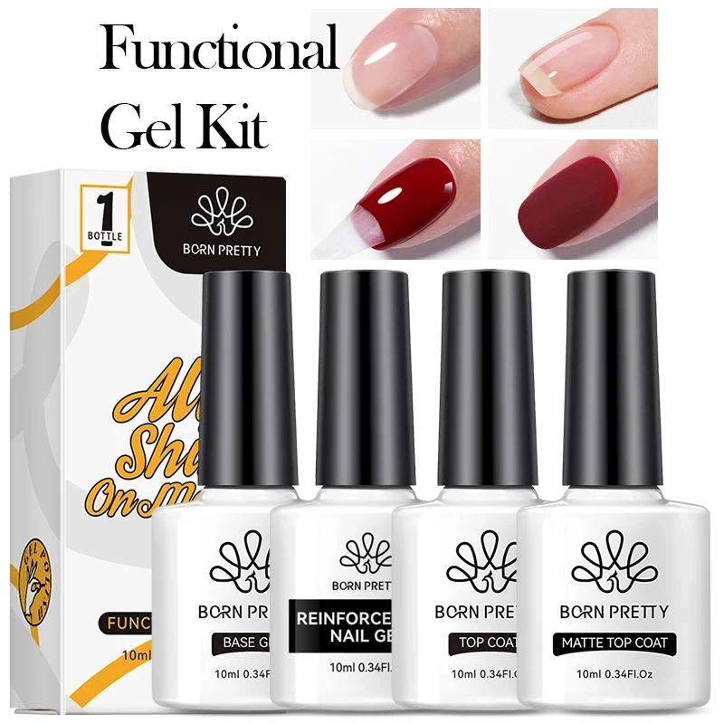 BORN PRETTY 10ml Function Gel Nail Polish Set Soak Off UV LED Base Gel Top Coat Matte Nail Prep Nail-Primer Manicure  Gel Set