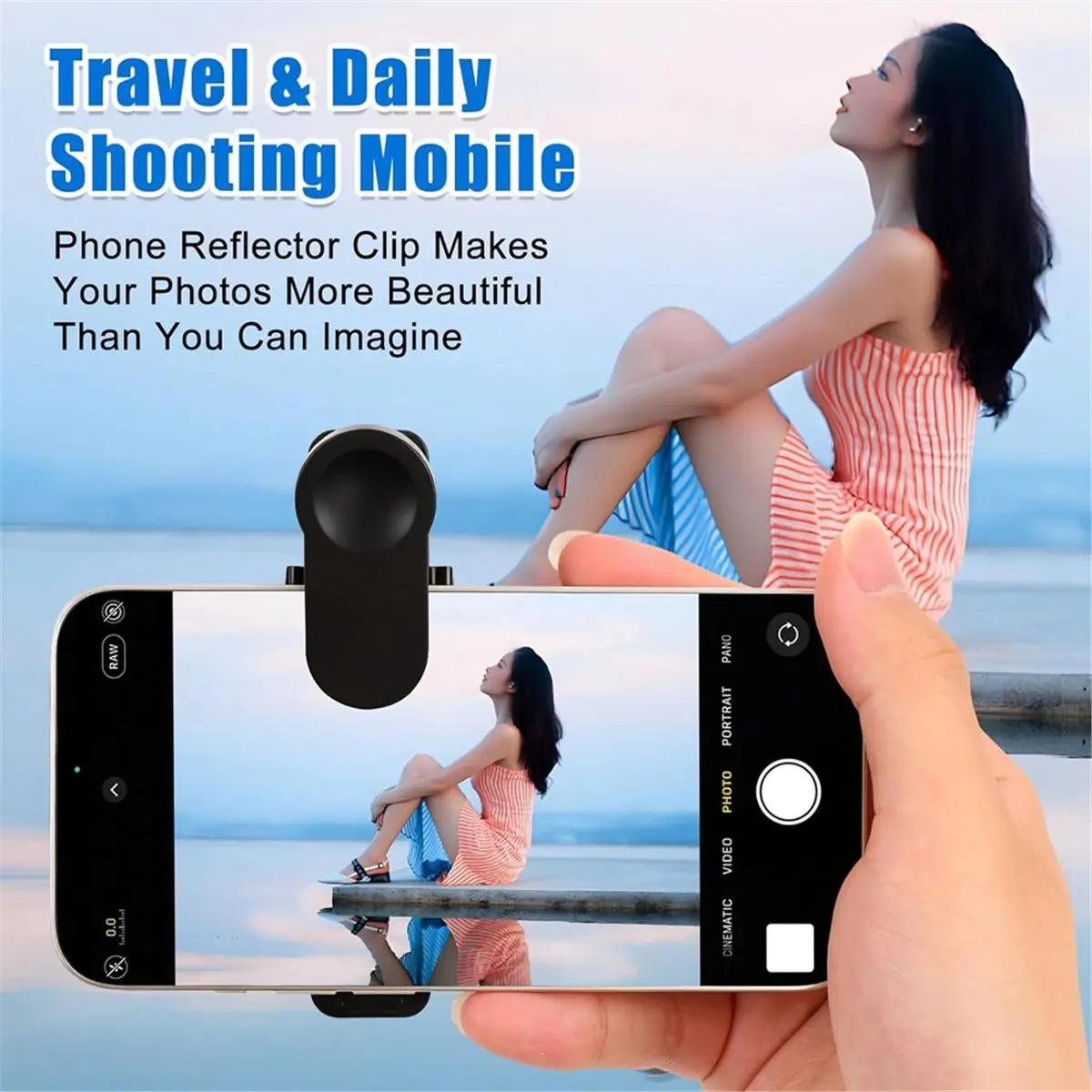#95Q Smartphone Camera Mirror Reflection Clip Kit for Back Camera A,Smartphone Camera Reflection Lens,(Black)